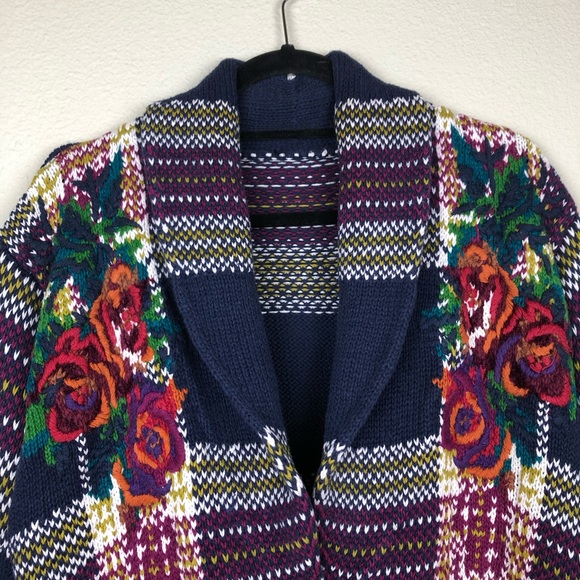 VTG Women's Large Floral Plaid Embroidered Cardiga - Picture 3 of 15